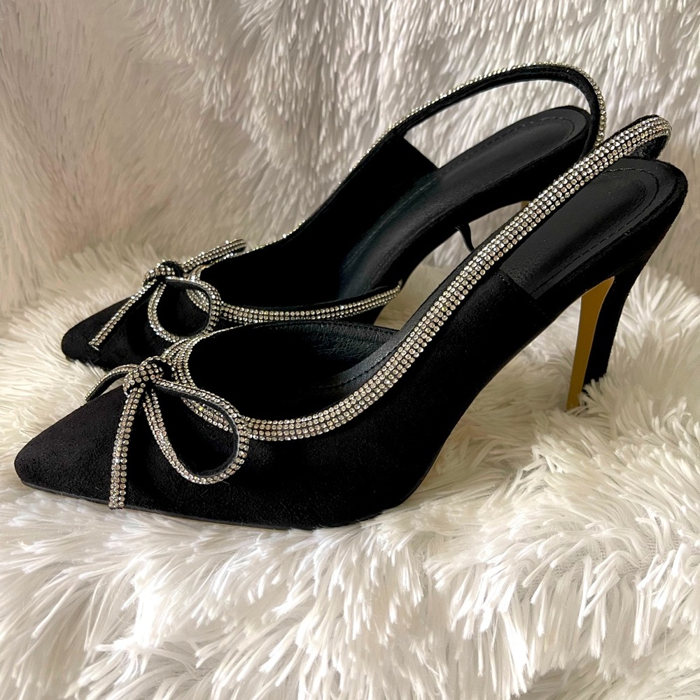 NWT - Elegant Rhinestone and Black Dress Heels - Picture 2 of 7